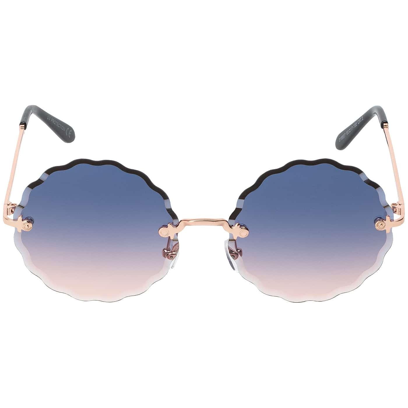 BEZLIT Damen Sonnenbrille rund randlos Blau Rosa Verlauf UV400