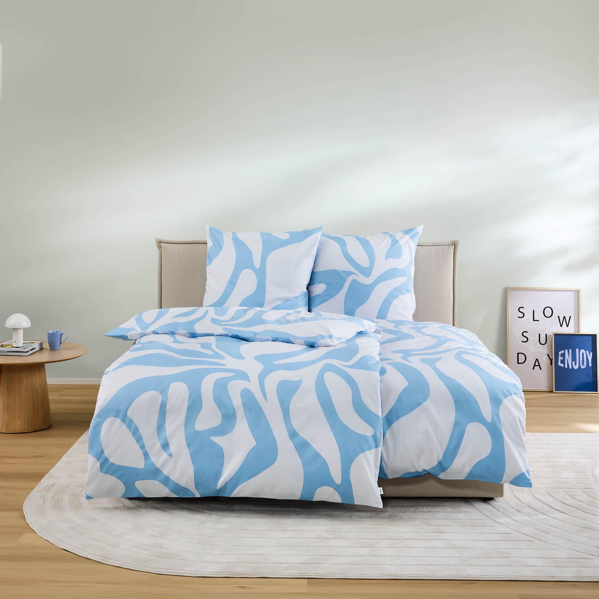 s.Oliver Mako-Satin Bettwäsche 135x200 hellblau Muster