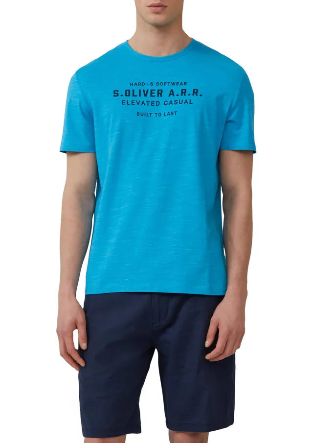 s.Oliver RED LABEL T-Shirt Logo-Schriftzug tiefblau meliert