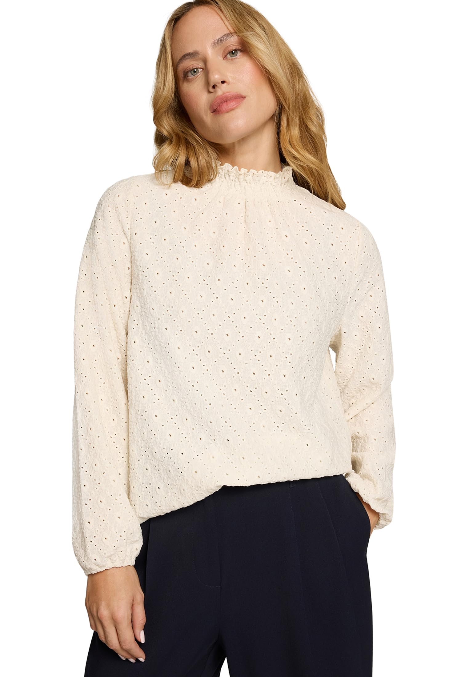 zero Bluse mit Lochmuster Damen Eggnog Gr. 40 luftig