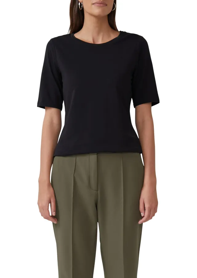 s.Oliver T-Shirt Baumwollmix Satindetail weiß Regular Fit