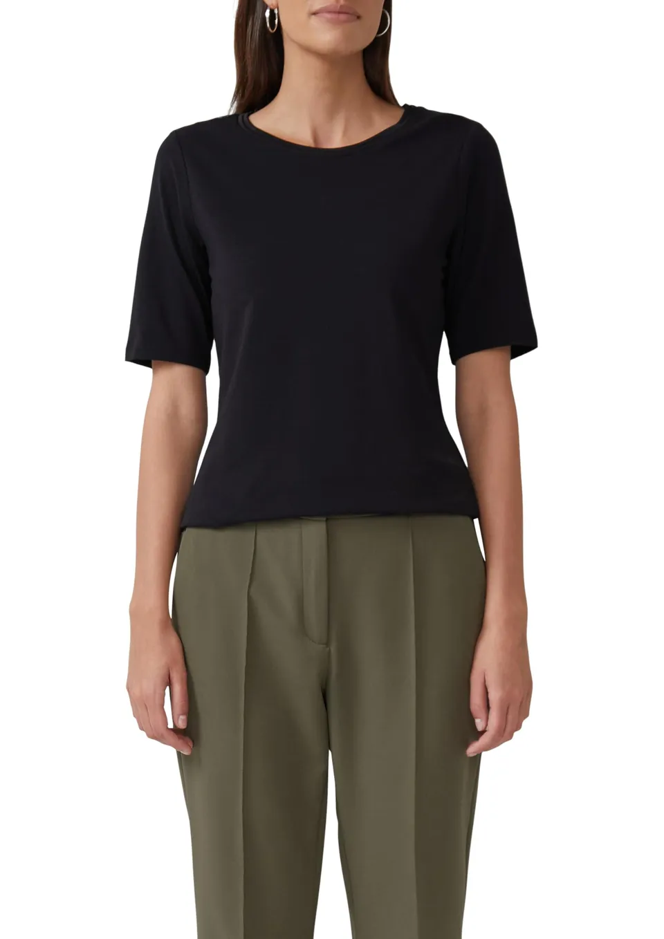 s.Oliver T-Shirt Baumwollmix Satindetail weiß Regular Fit