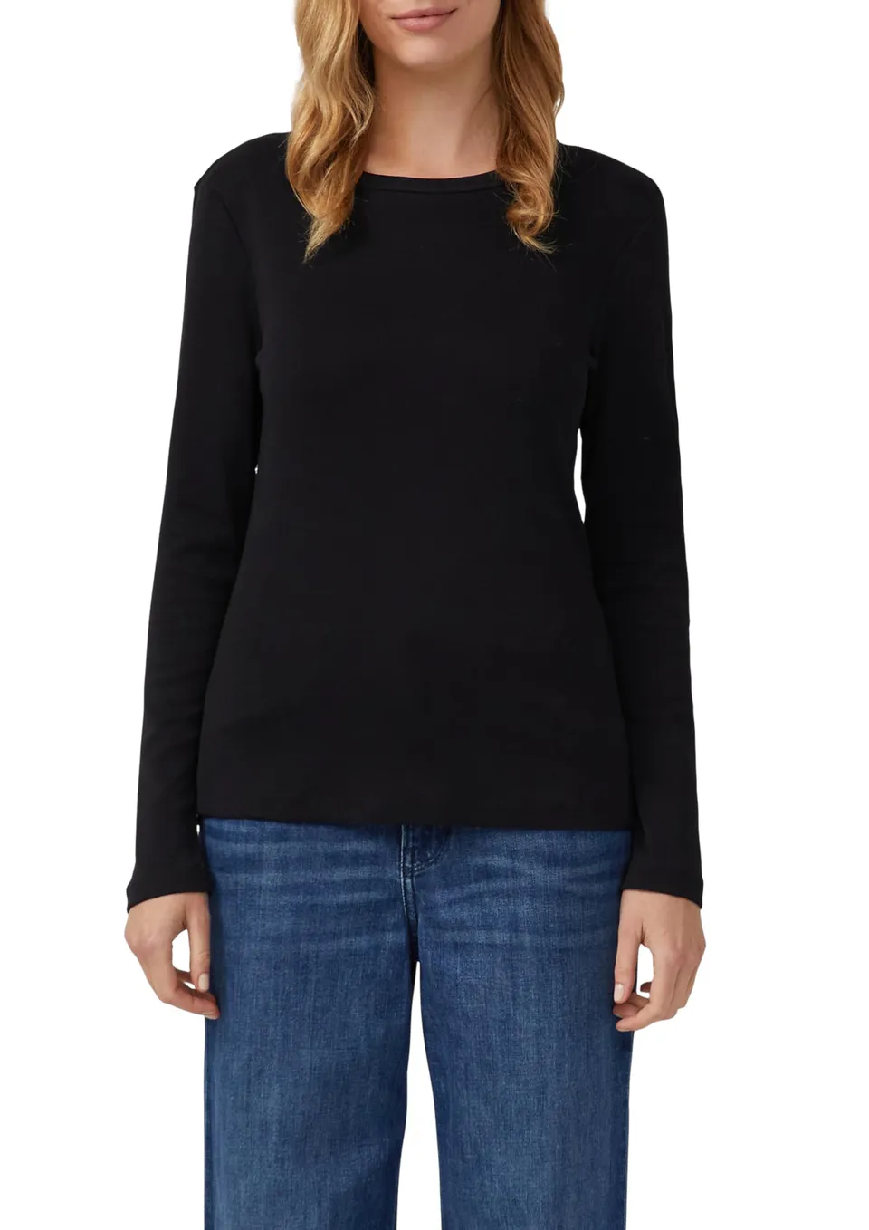 s.Oliver Slim-Fit Longsleeve 2er-Pack Schwarz gerippt