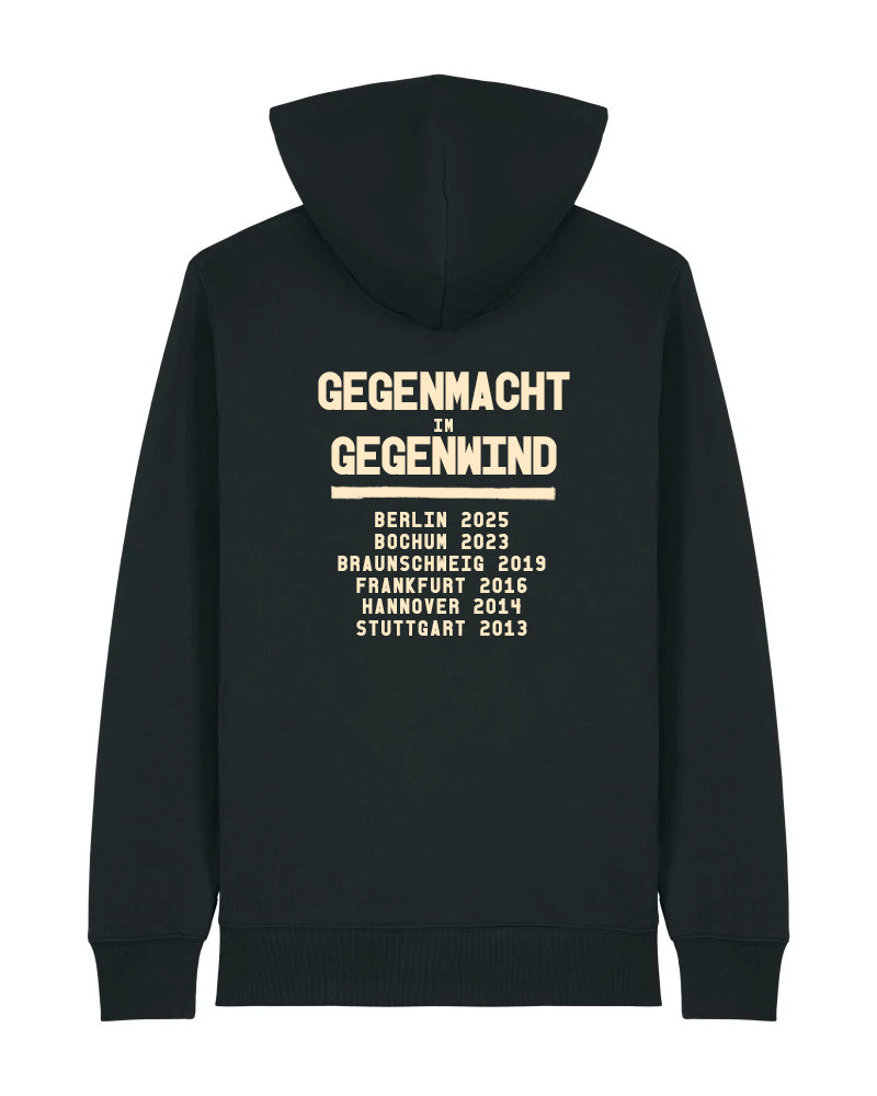 dna merch Streikkonferenz Gegenmacht Kapuzenjacke Schwarz Biobaumwolle