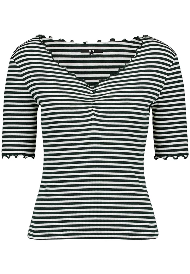 zero Halbarm-Shirt mit Raffung Shirt 38 Green Cream figurfreundlich