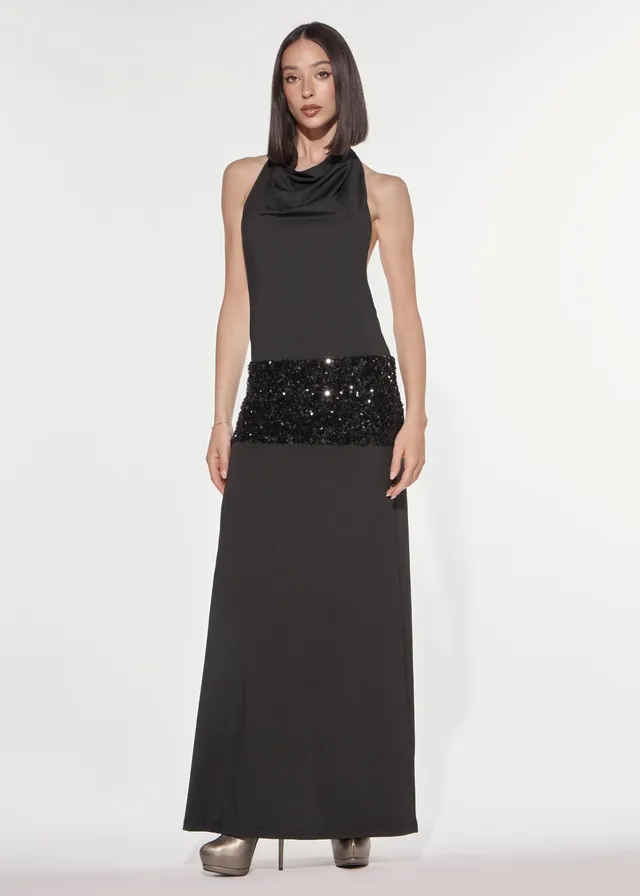 Denny Rose Jersey Abendkleid schwarz Pailletten lang
