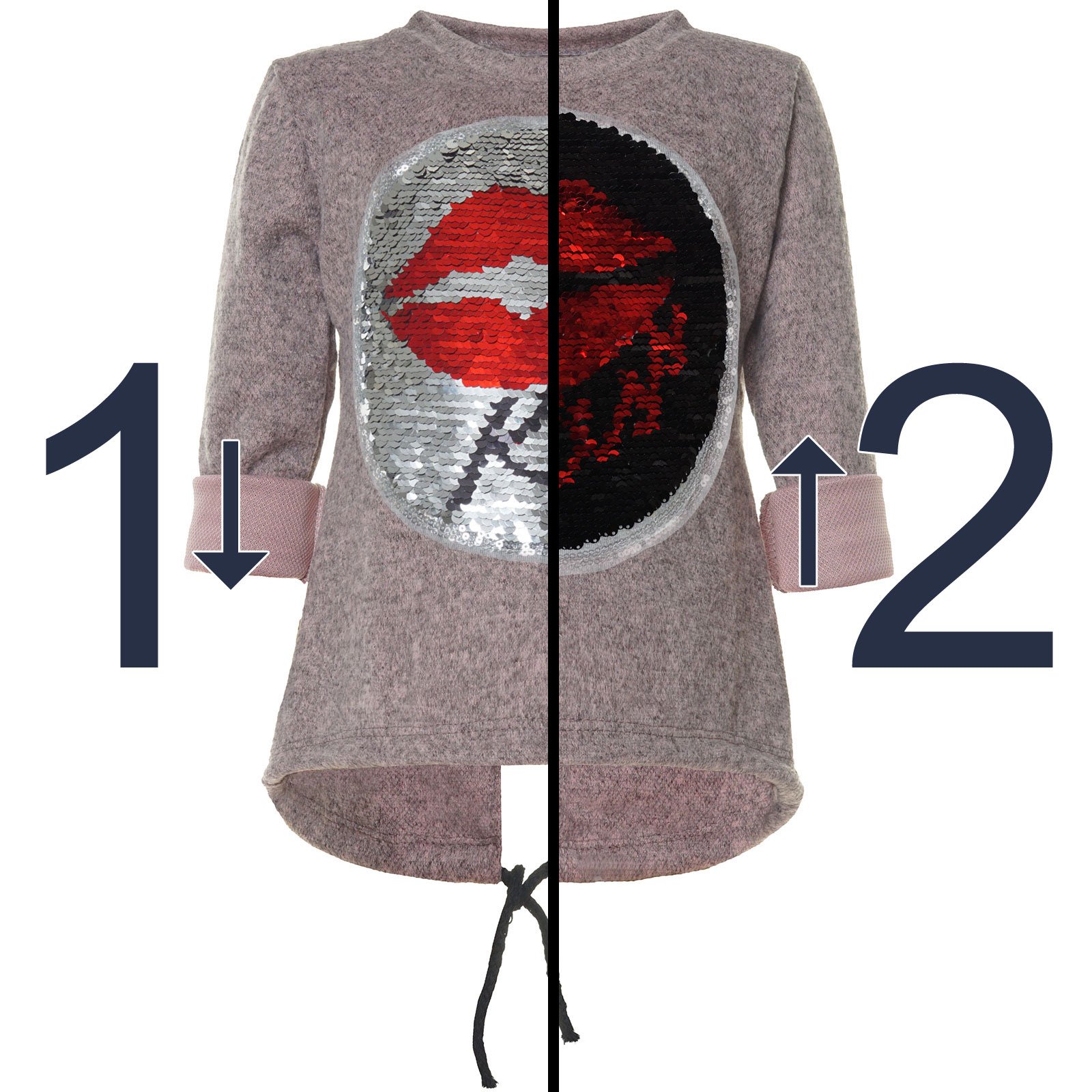 BEZLIT Mädchen Pullover Pailletten Lippen Rosa 122