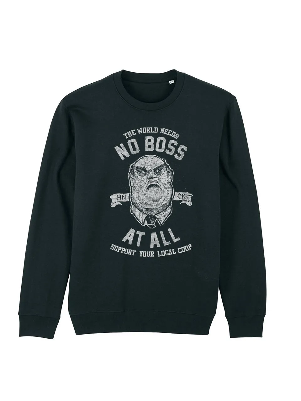 dna merch No Boss At All Rundhalspullover Schwarz Biobaumwolle