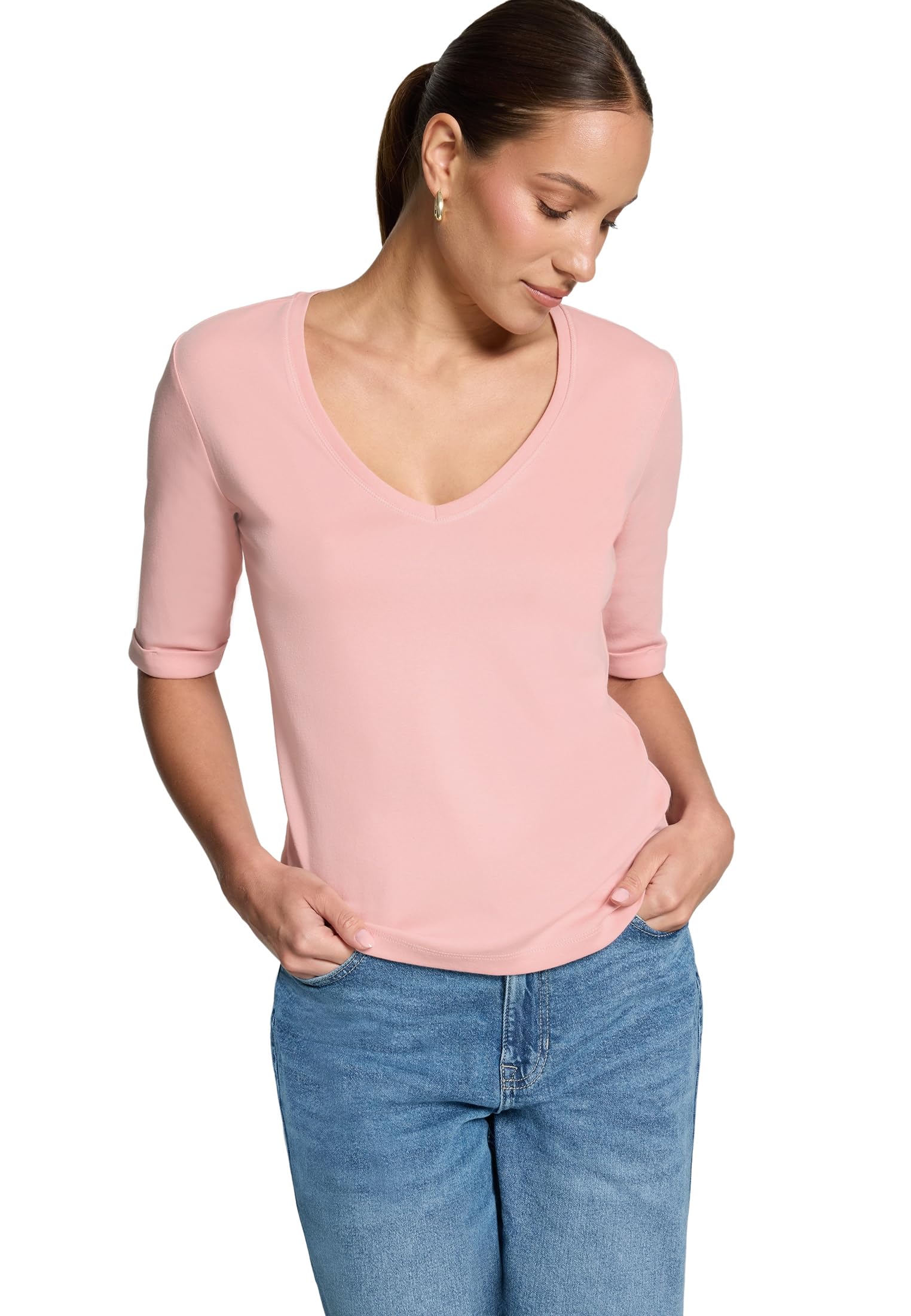 zero Basic Shirt mit V-Ausschnitt Shirt 38 Baumwolle