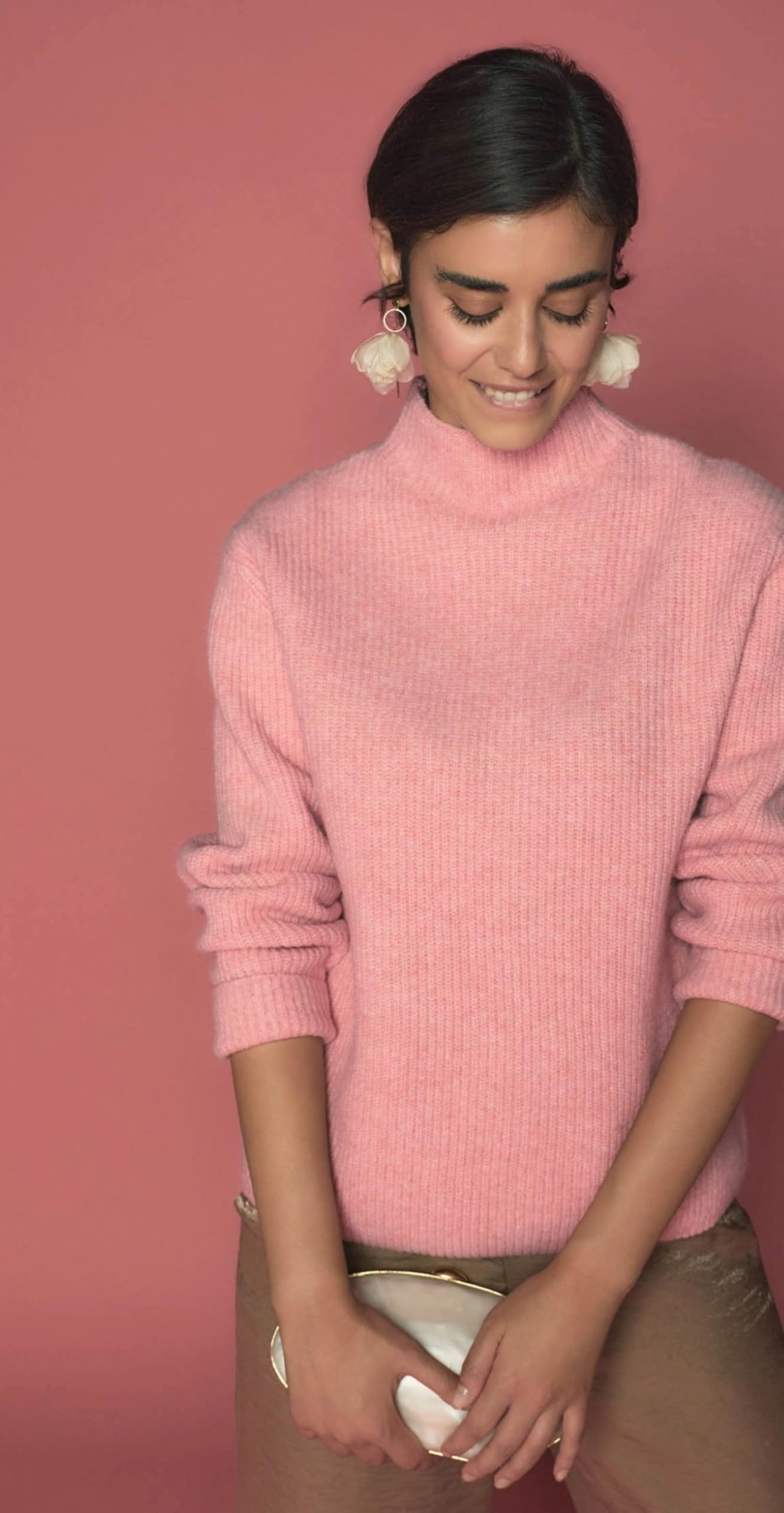 zero Strickpullover mit Stehkragen Rose Gr.40 Melange