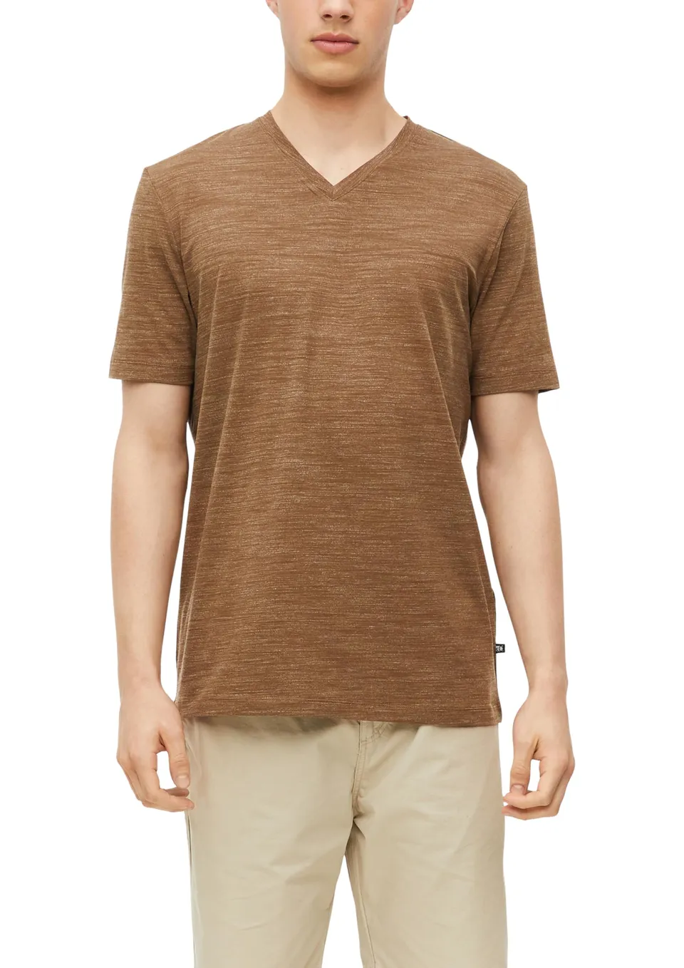 s.Oliver Meliertes T-Shirt mit V-Ausschnitt Braun meliert