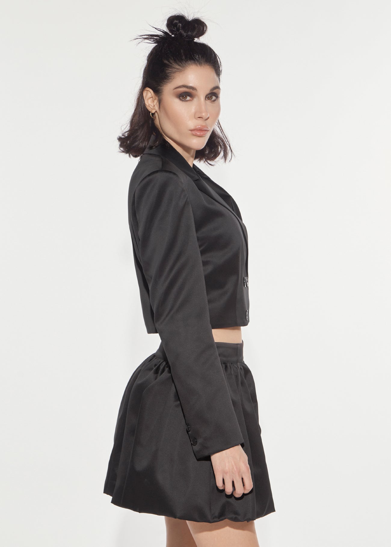 Denny Rose Duchesse Cropped Blazer Schwarz Doppelreihig