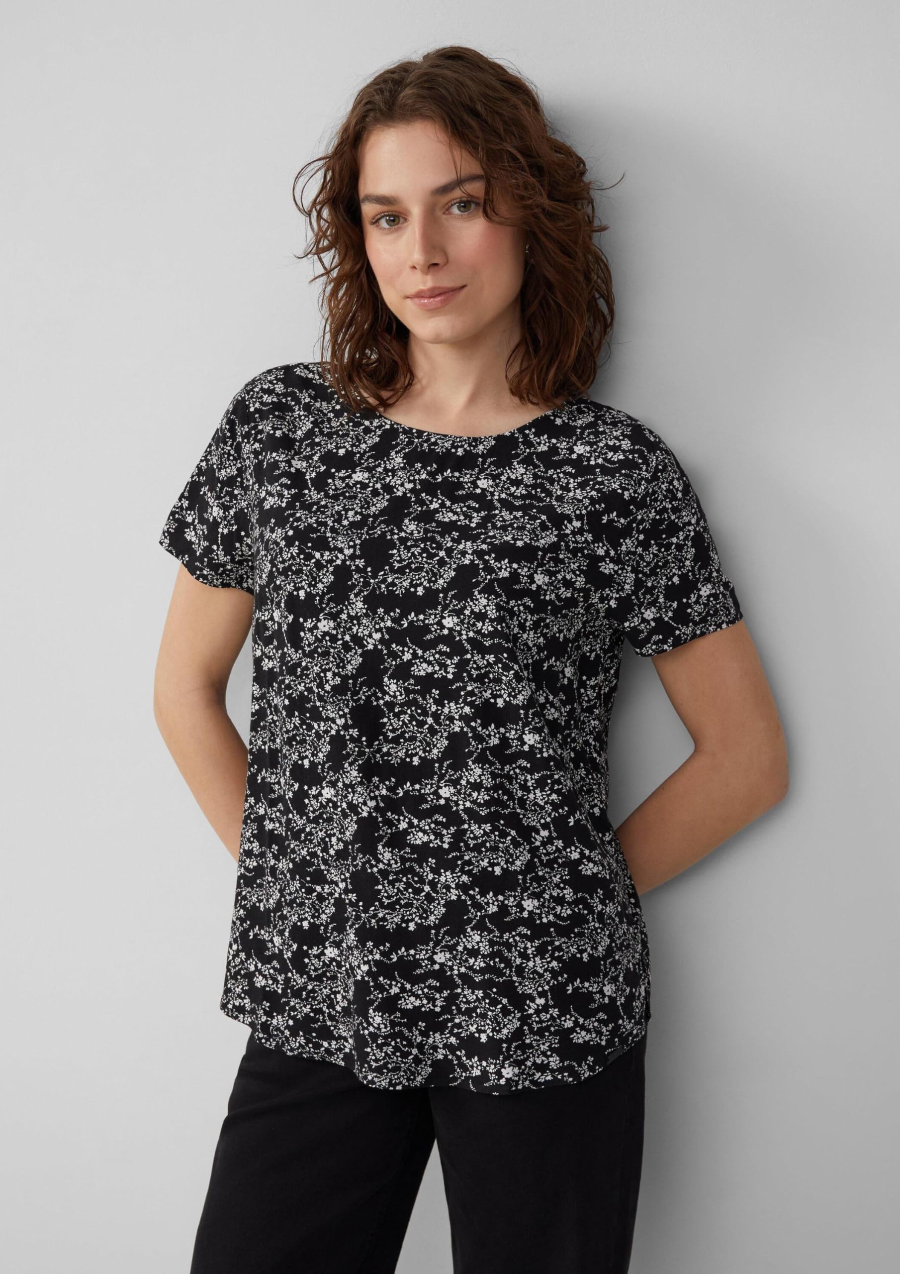 s.Oliver QS Kurzarmbluse Shirt Schwarz 38 Viskose