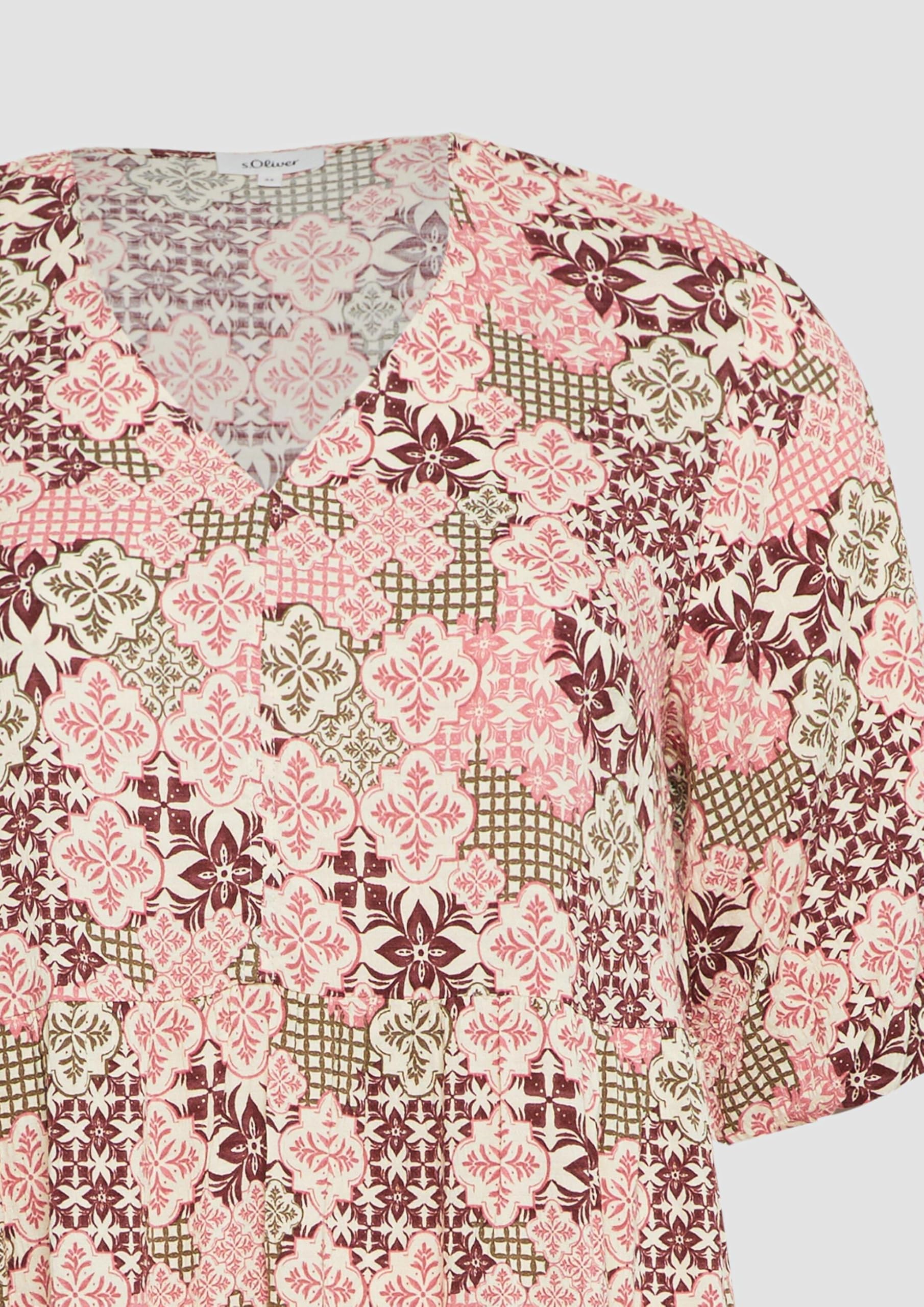 s.Oliver Red Label Kleid V-Ausschnitt Puffärmel Gr.50 Print