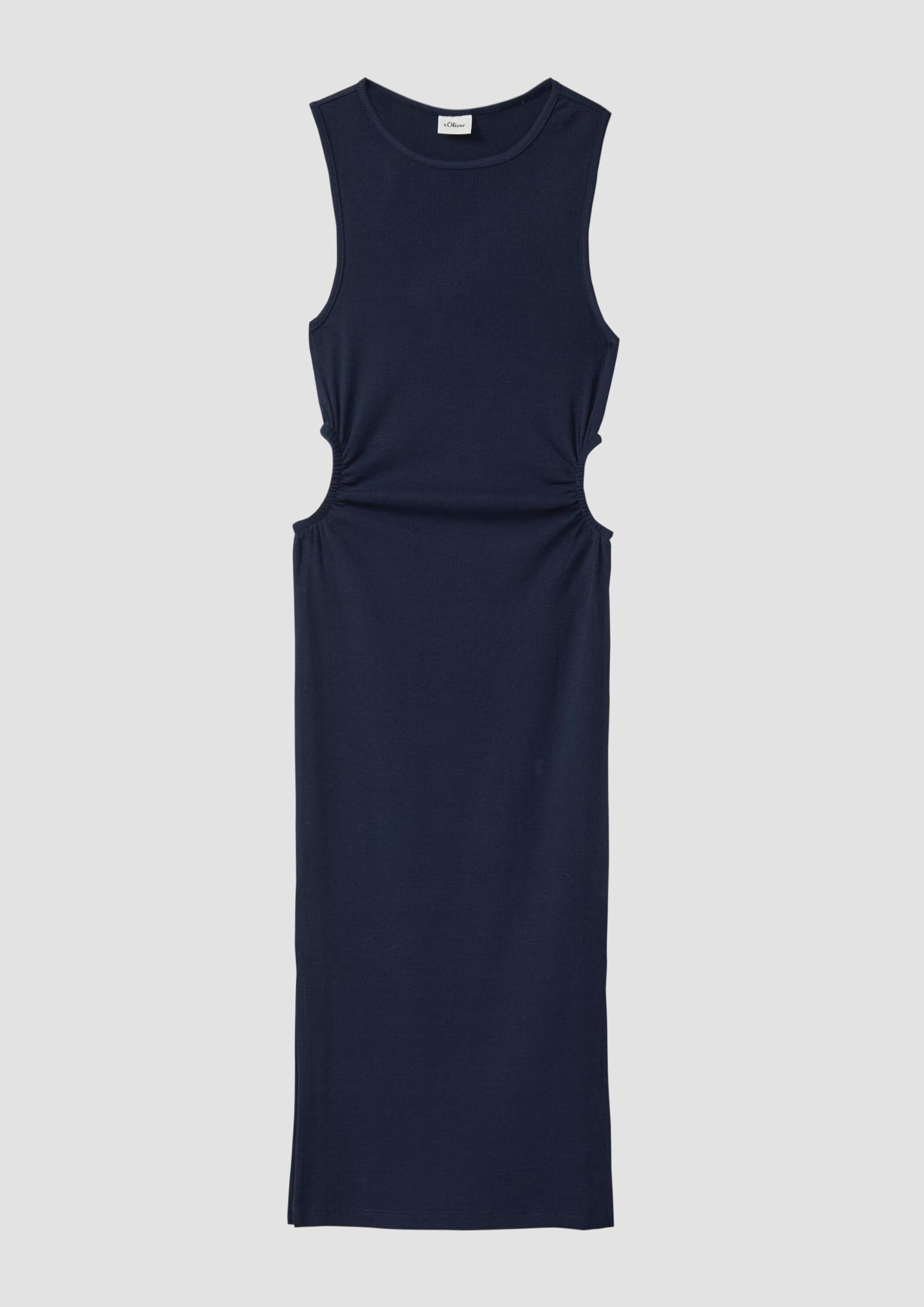 s.Oliver RED LABEL Geripptes Midi-Kleid mit Cut-Out Schlitz Navy 134