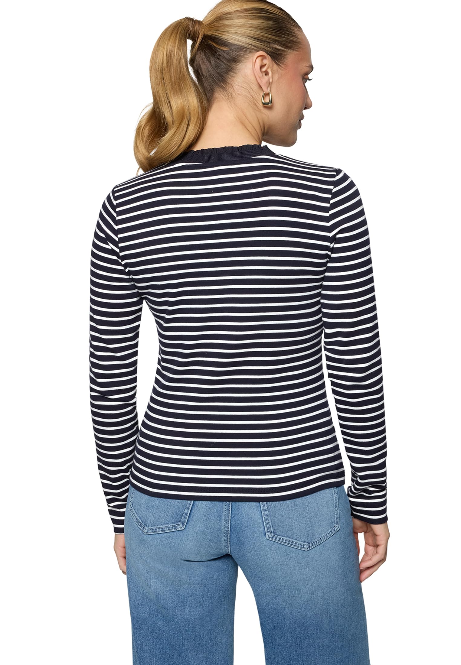 zero Ringelshirt Knopfleiste Damenshirt 38 Dark BlueCream gestreift