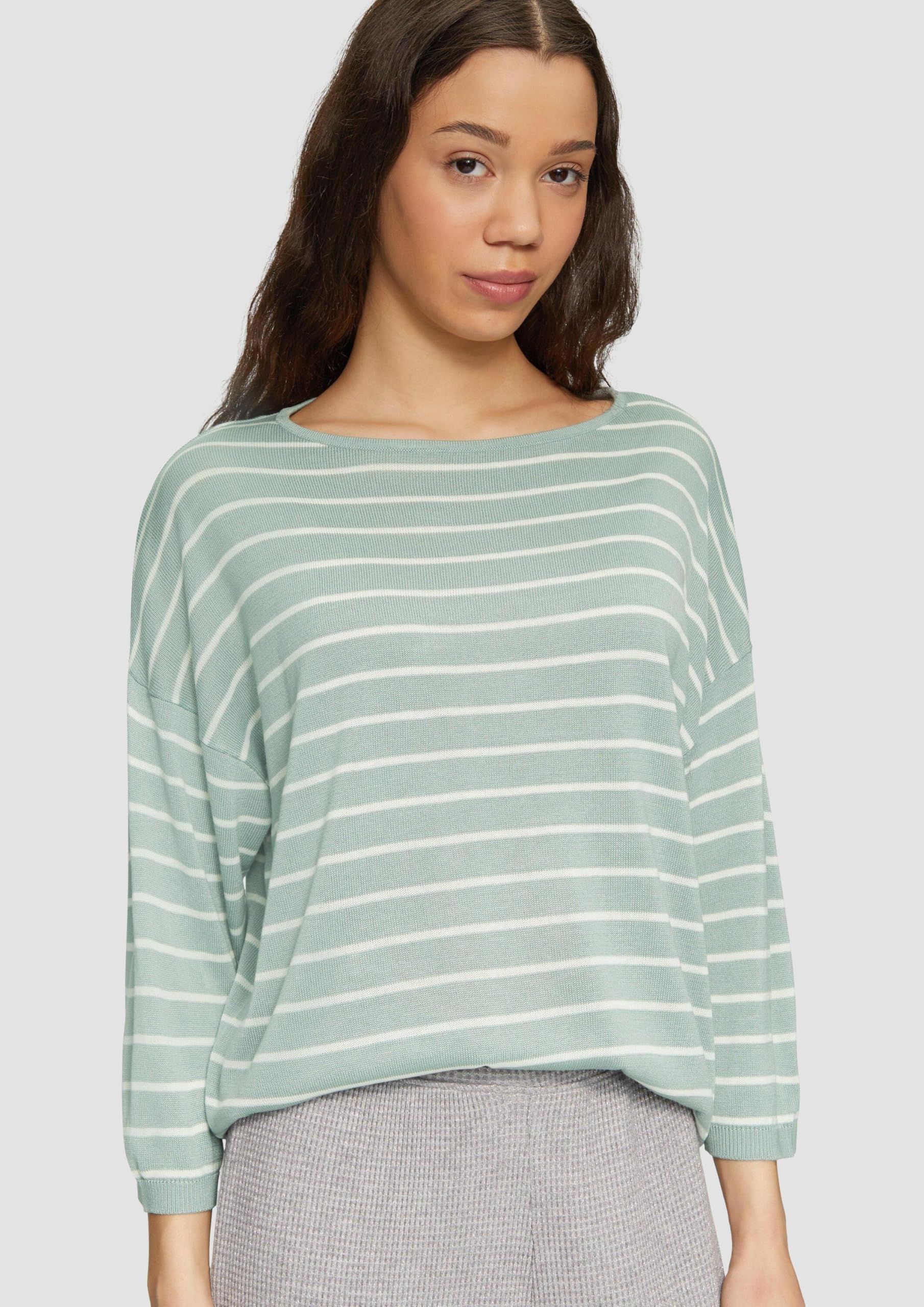 s.Oliver QS Ringel Strickpullover Viskosemix S salbeigrün