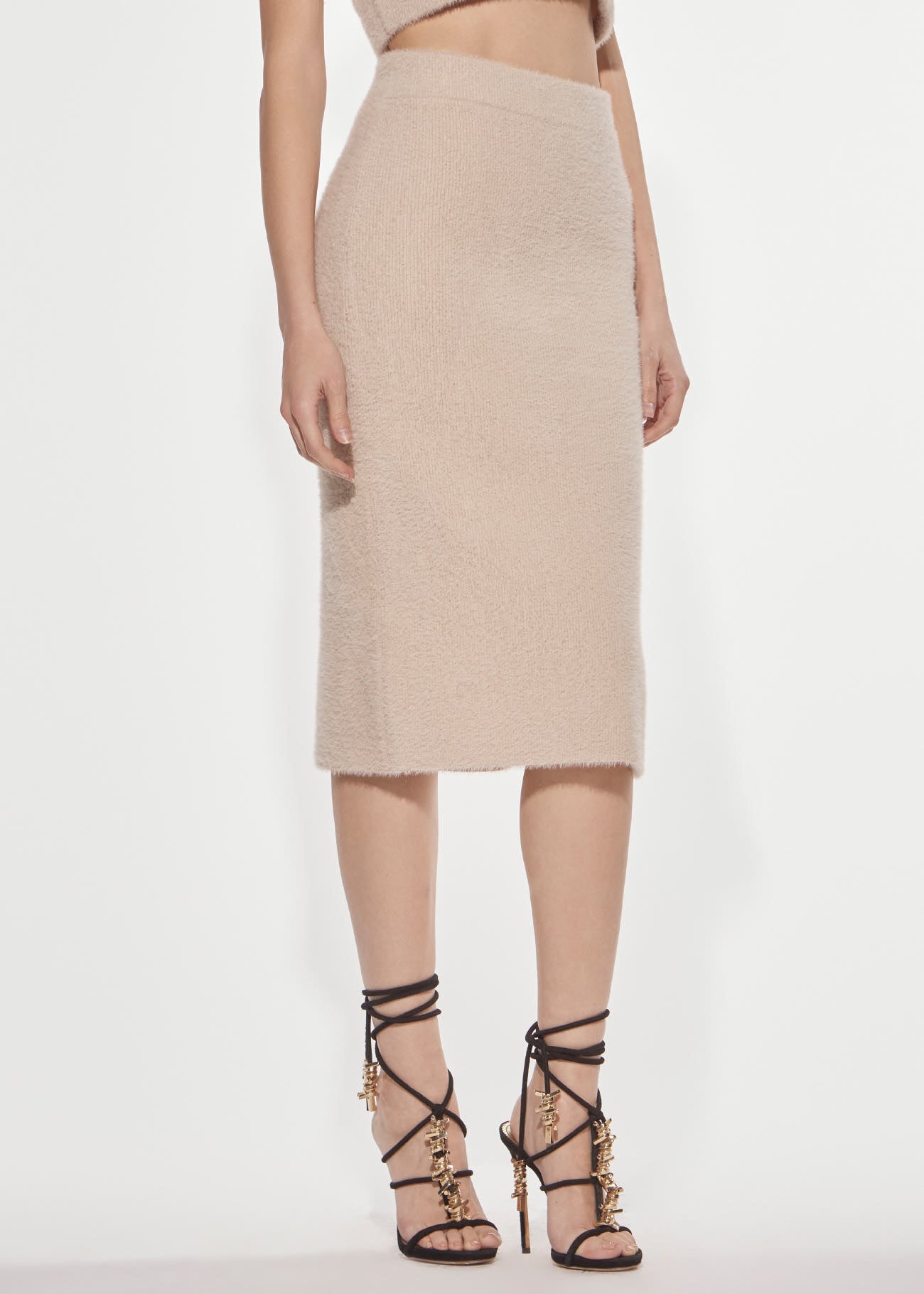 Denny Rose Pelz Strickrock Sand mit Schlitz