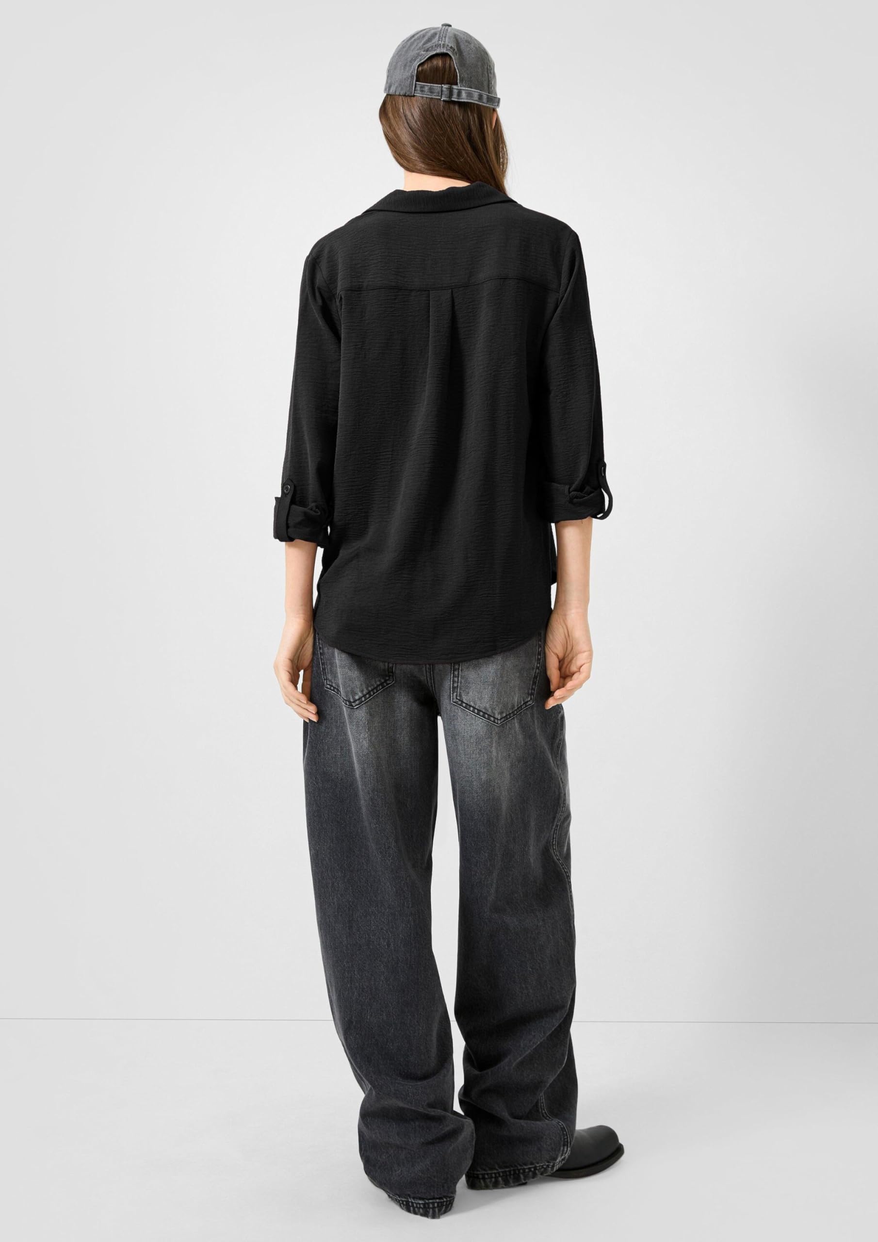 s.Oliver QS Bluse mit Turn-up Langarm Brusttaschen strukturiert