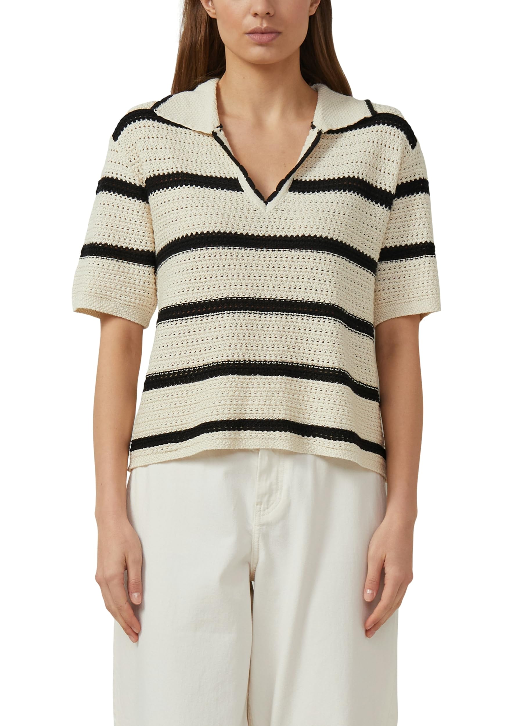 s.Oliver Red Label Strickpolo V-Ausschnitt helles Beige Relaxed Fit
