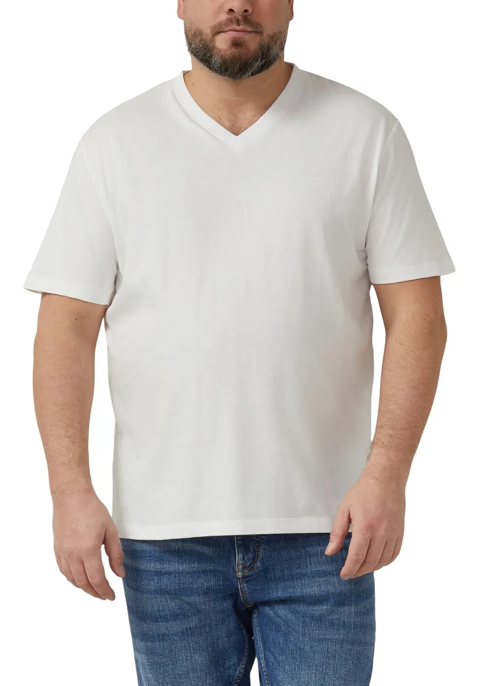 s.Oliver T-Shirt V-Neck Logo-Print weiß 5XL Baumwolle