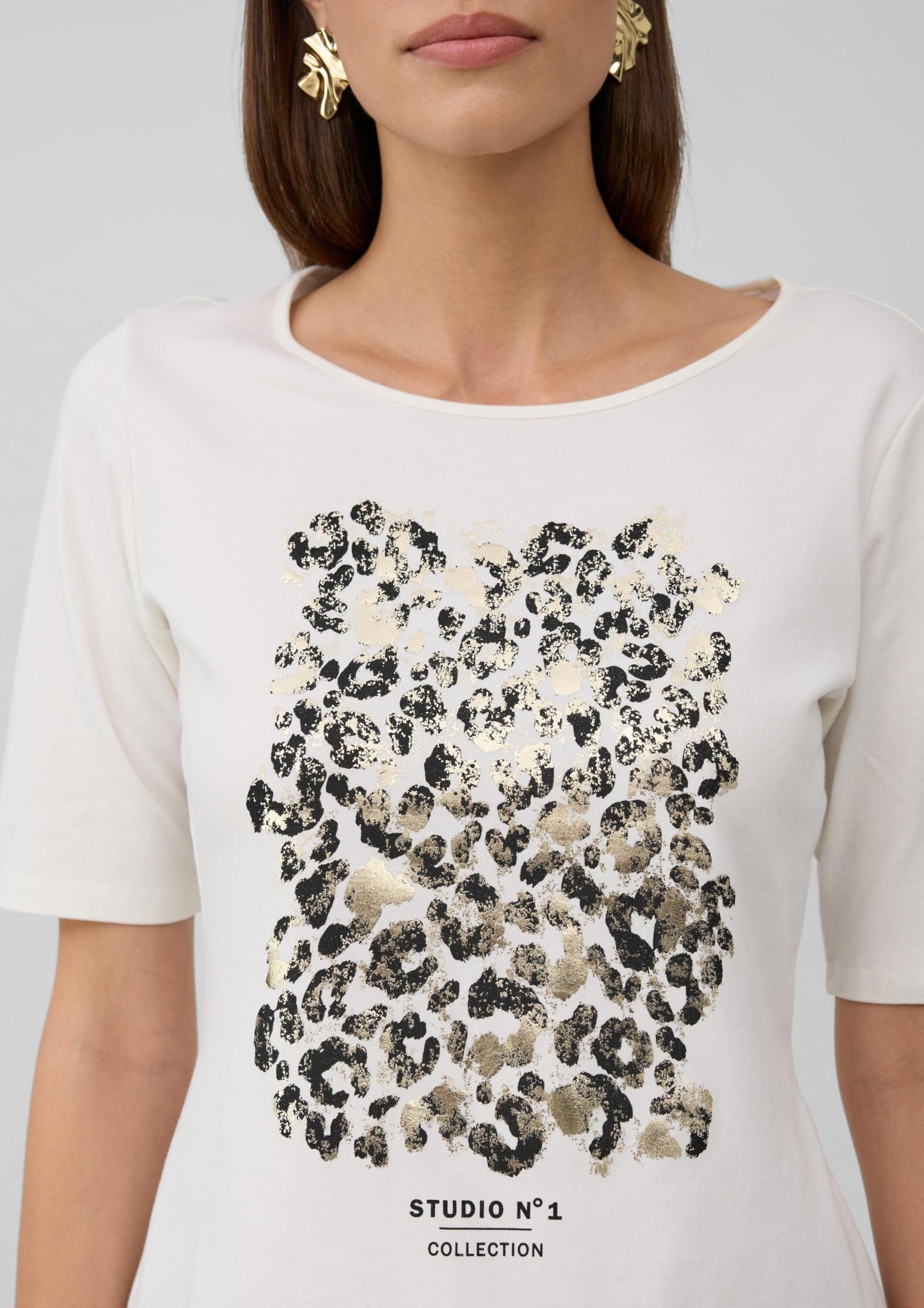 s.Oliver Damen T-Shirt Halbarm Leo-Frontprint Größe 38