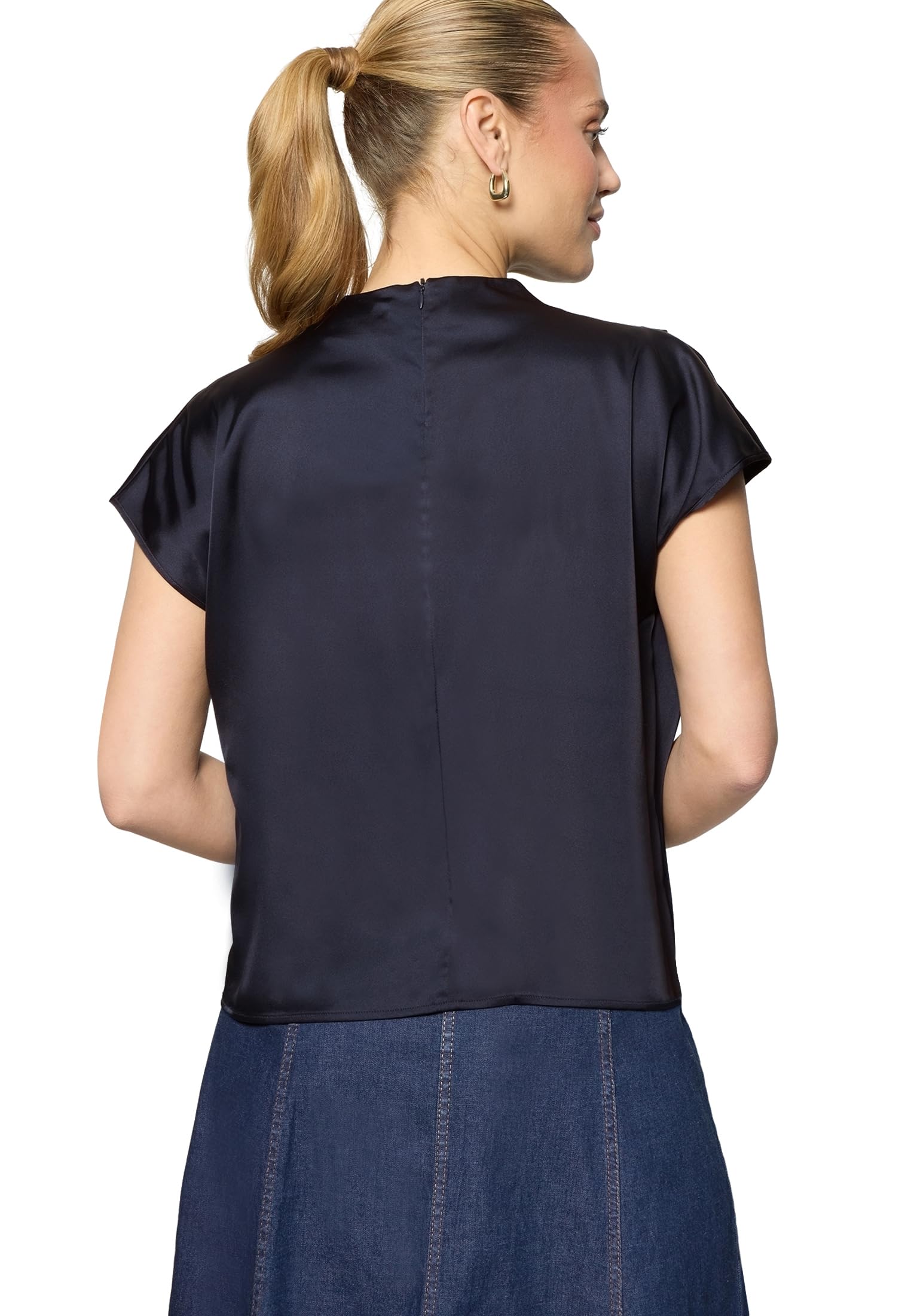 zero Damen Satin-Bluse mit Kragen figurumspielend Kurzarm