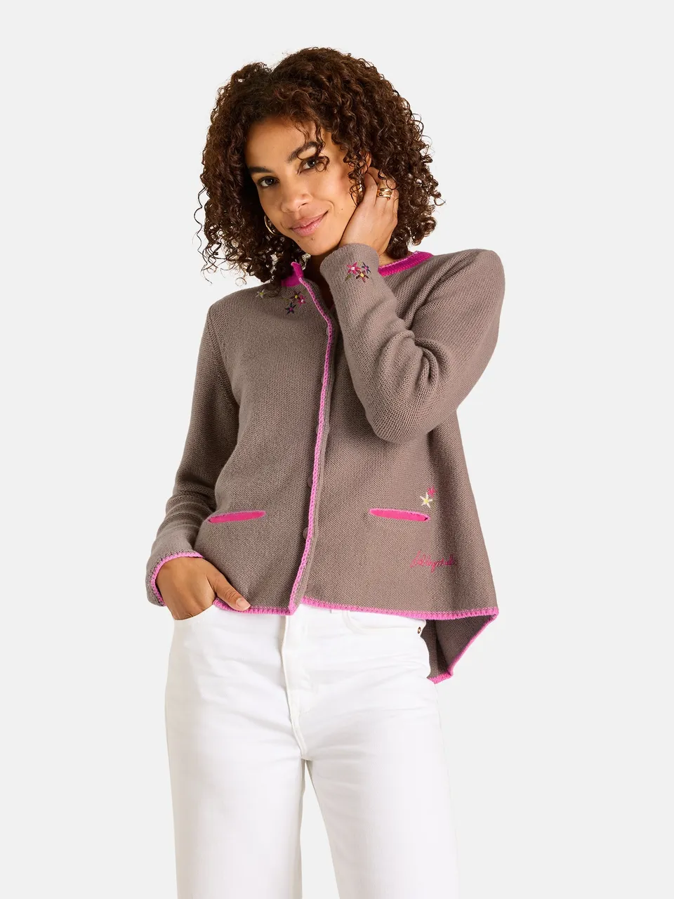 Lieblingsstück ZippaL Strickjacke taupe Merinowolle
