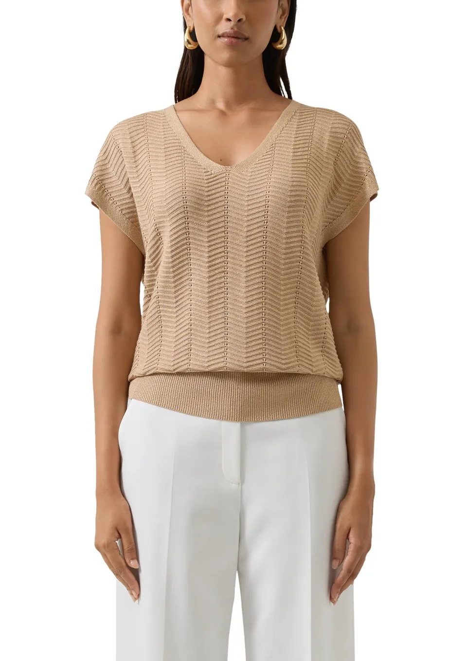s.Oliver Red Label Feinstrickshirt Metallic-Garn kurzarm L