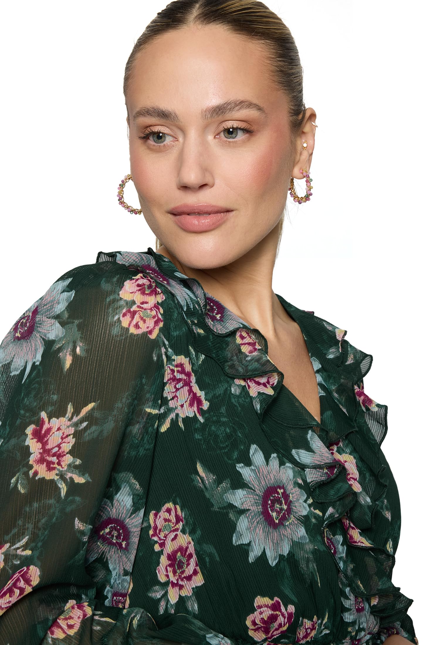 zero Maxikleid Langarm Gr. 40 Dark Green Pink floral