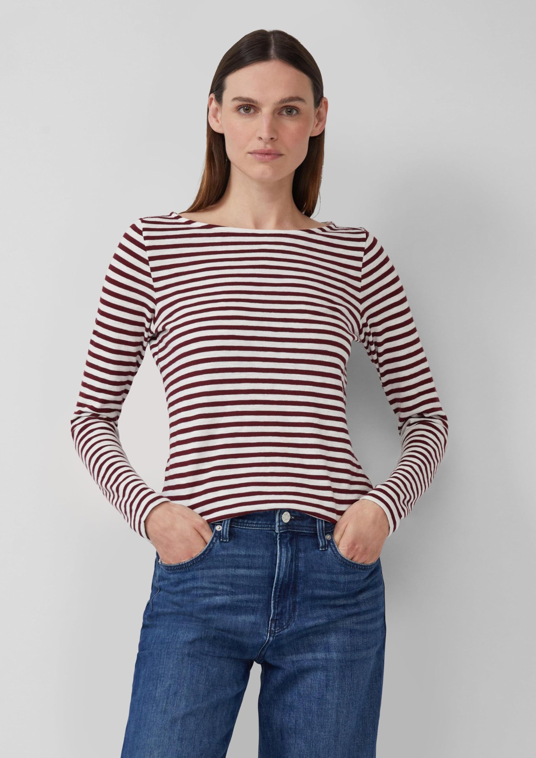 s.Oliver Langarmshirt Flammgarn Streifen Navy 38