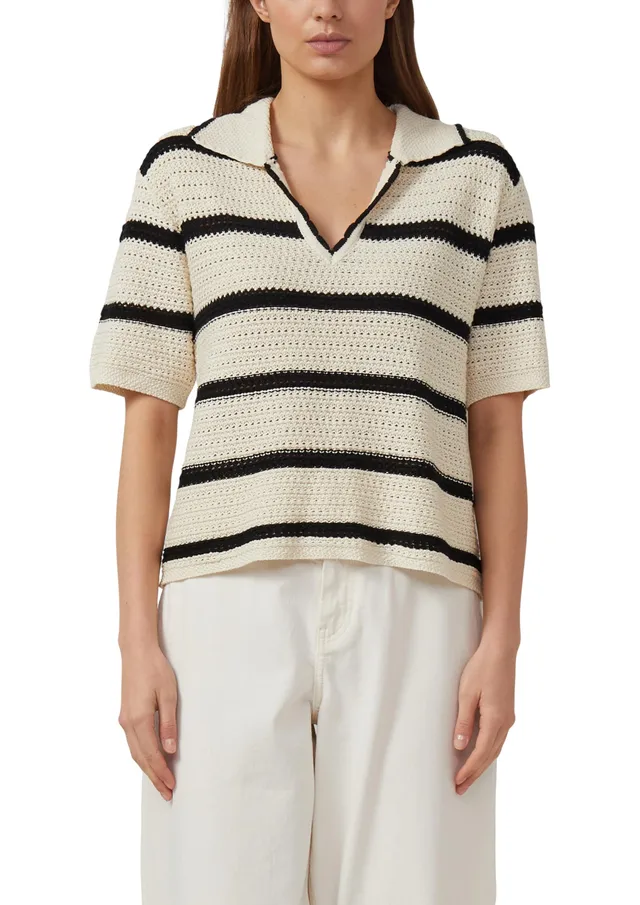 s.Oliver Red Label Strickpolo V-Ausschnitt helles Beige Relaxed Fit