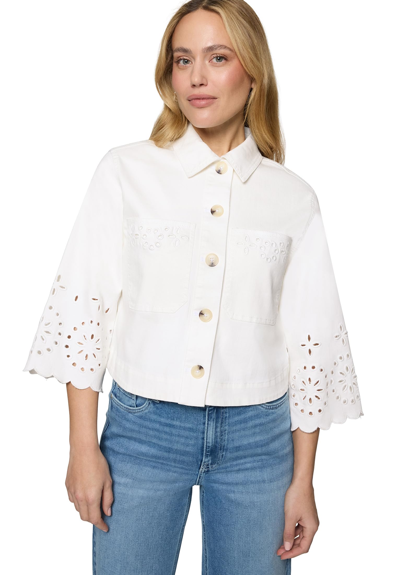 zero Blazer-Jacke mit Lochmuster Gr.40 Patch Cream