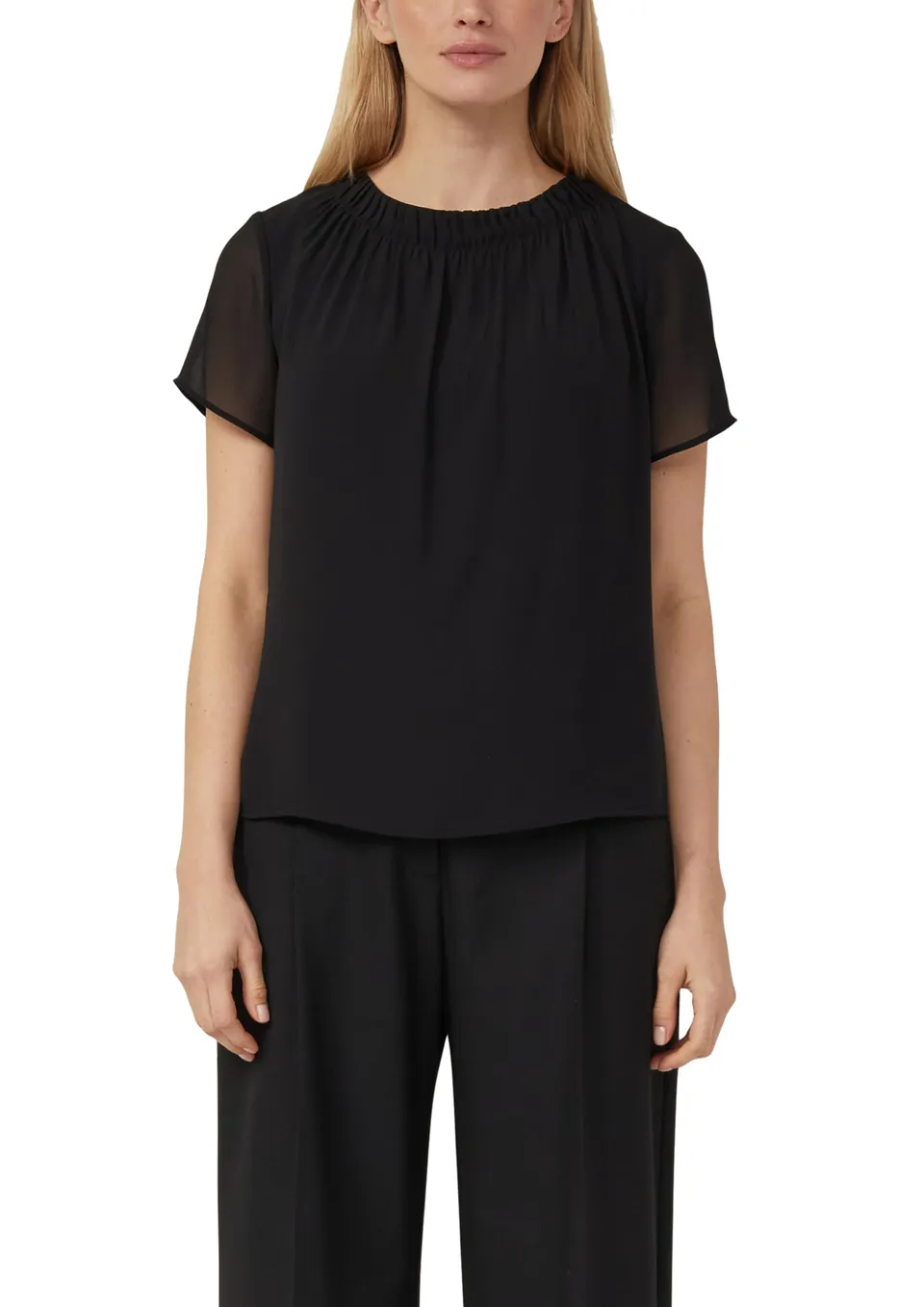 s.Oliver Chiffon-Bluse Kurzarm Gr. 38 mit Raffung
