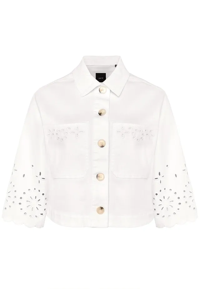 zero Blazer-Jacke mit Lochmuster Gr.40 Patch Cream