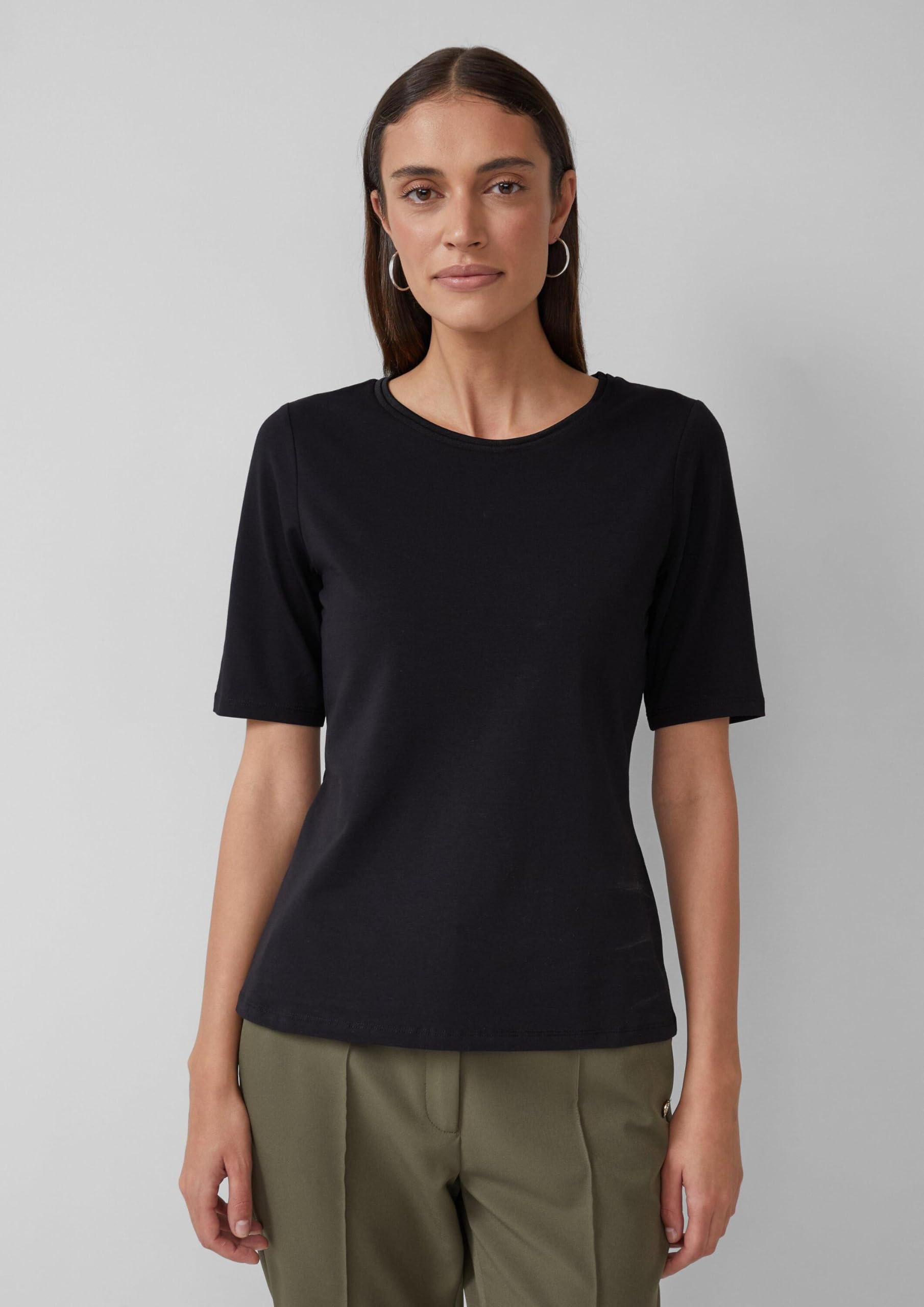 s.Oliver T-Shirt Baumwollmix Satindetail weiß Regular Fit