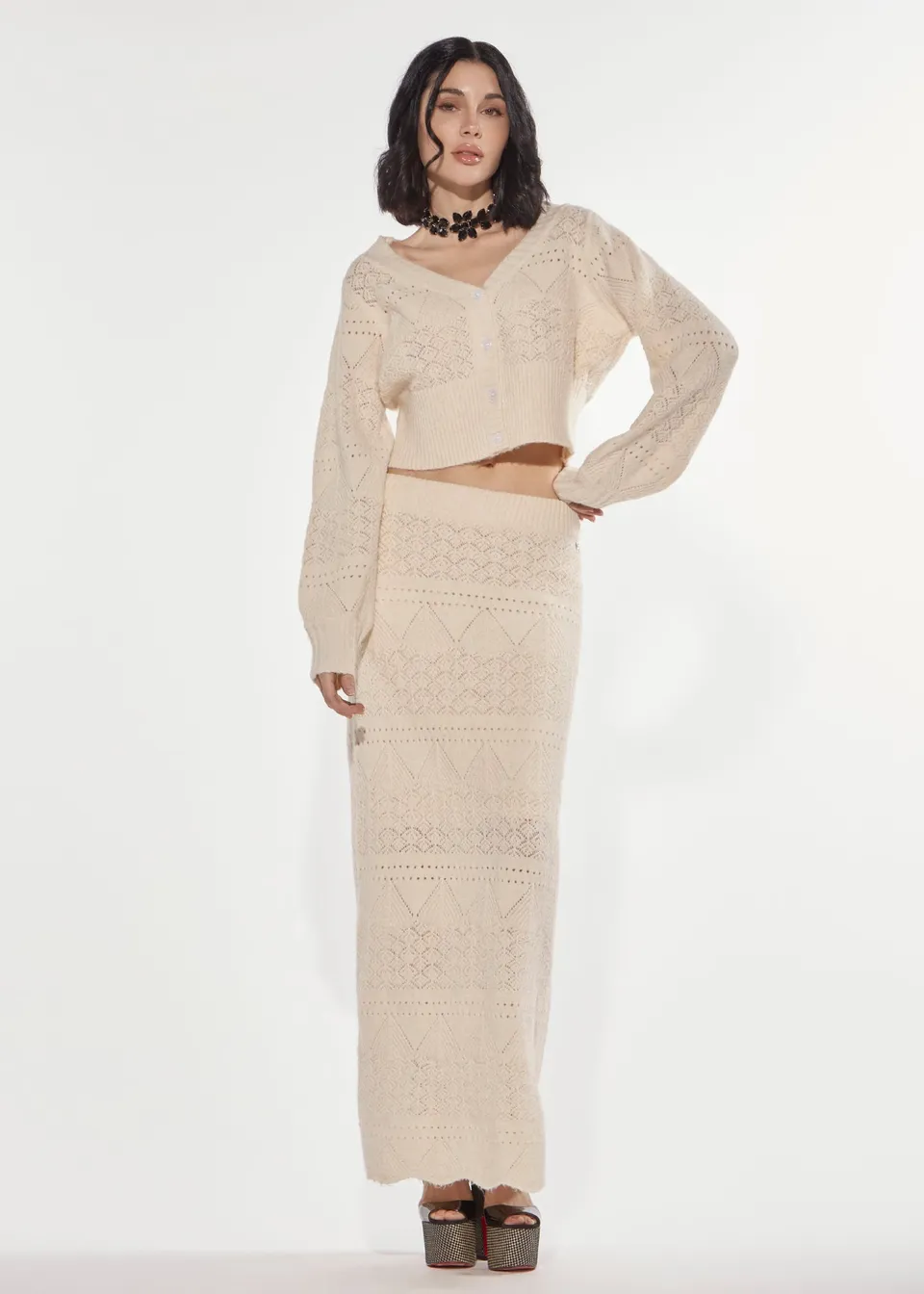 Denny Rose Lochstrick Rock lang angora gerade