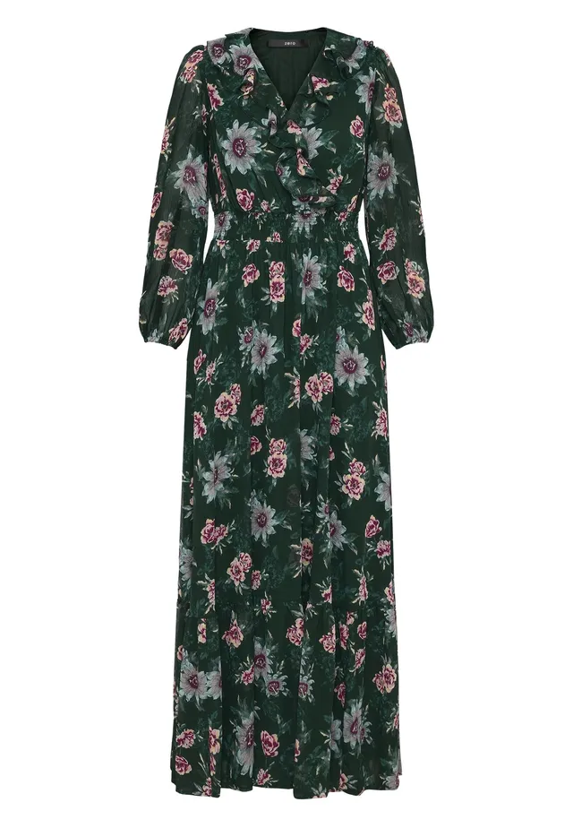 zero Maxikleid Langarm Gr. 40 Dark Green Pink floral