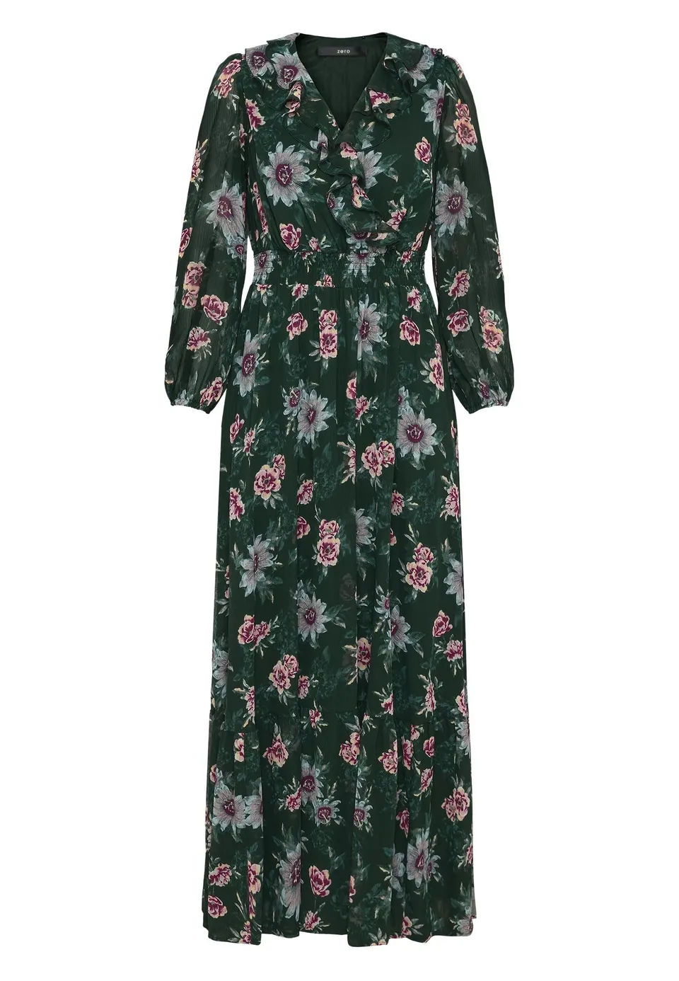 zero Maxikleid Langarm Gr. 40 Dark Green Pink floral