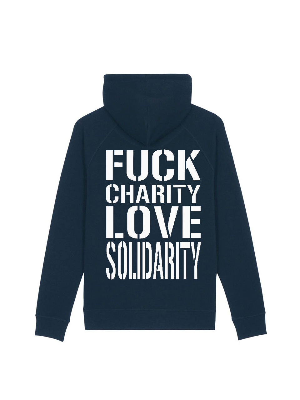 dna merch Fuck Charity Love Solidarity Hoodie Schwarz Bio