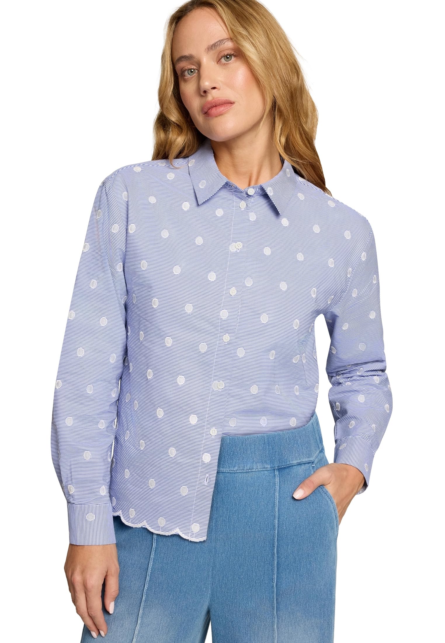 zero Bluse Streifen Stickerei Damenbluse 40 BlueWhite klassisch