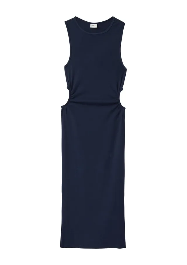 s.Oliver RED LABEL Geripptes Midi-Kleid mit Cut-Out Schlitz Navy 134