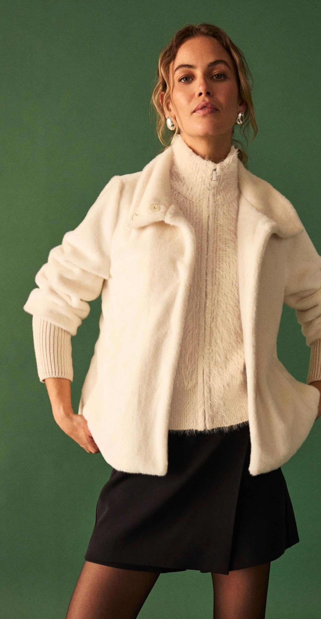 zero Fellimitat-Jacke Stehkragen 40 Eggnog warm