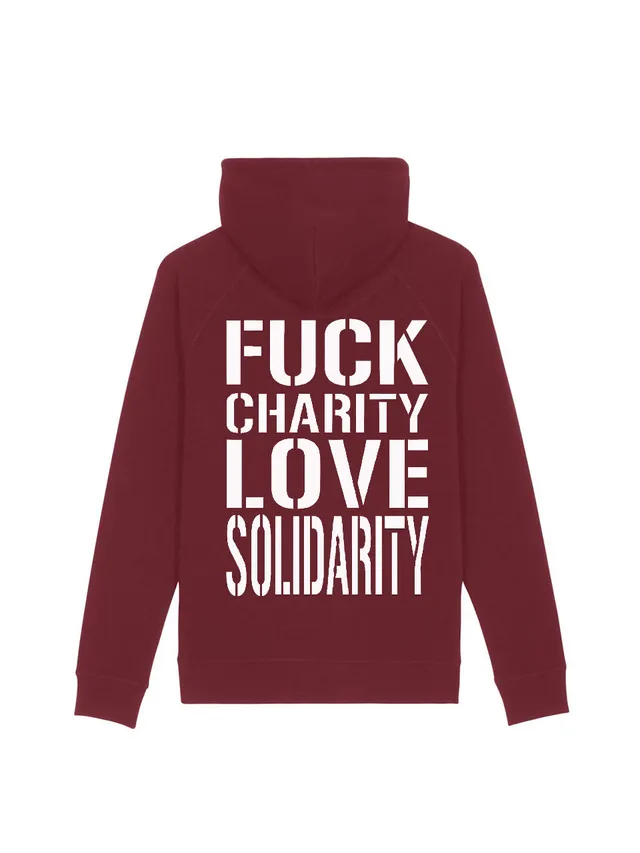 dna merch Fuck Charity Love Solidarity Hoodie Schwarz Bio