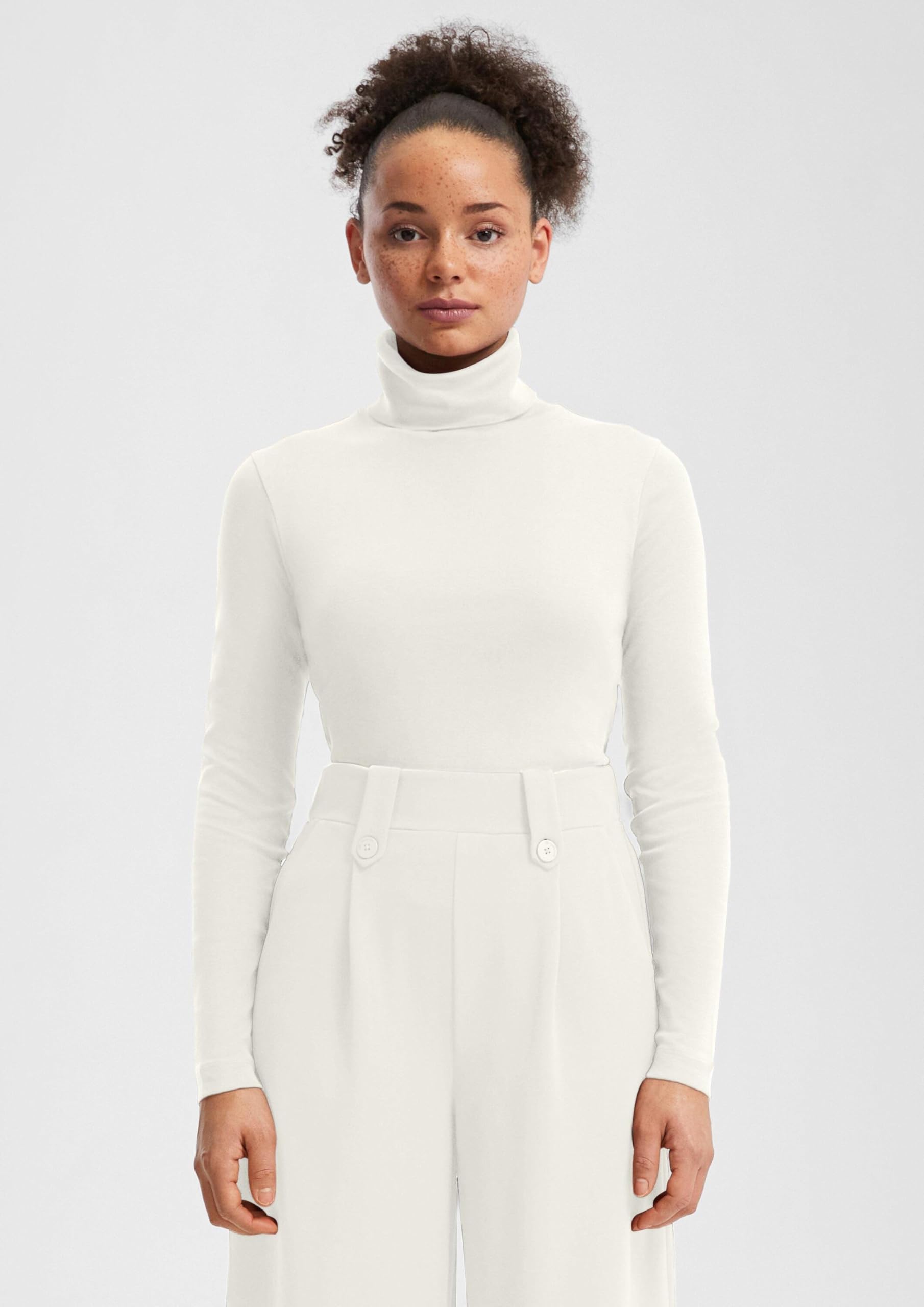 s.Oliver QS Rollkragen-Langarmshirt L ecru Baumwolle