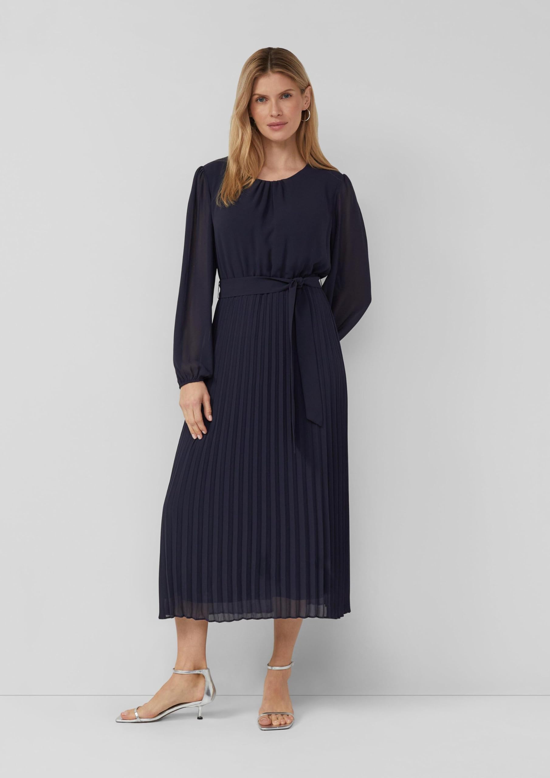 s.Oliver Midi-Chiffonkleid Plissee Kleid Gr. 40 mit Gürtel