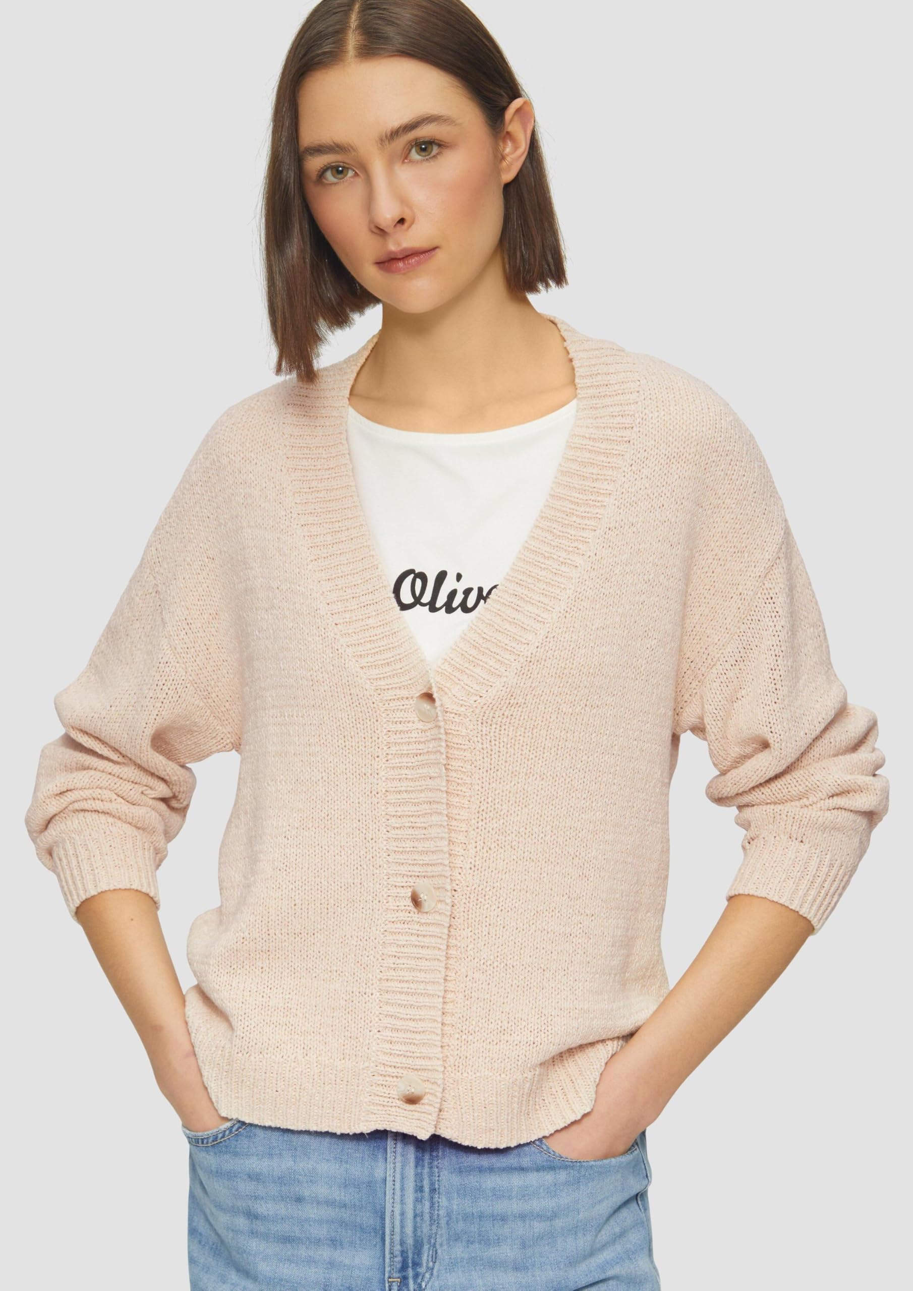 s.Oliver Strickjacke Bändchengarn Relaxed Fit Salbeigrün