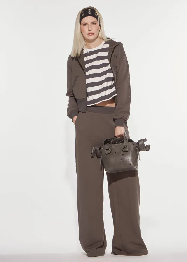 Denny Rose Eclectic Hoodie Army Grey aus Baumwolle mit Nieten