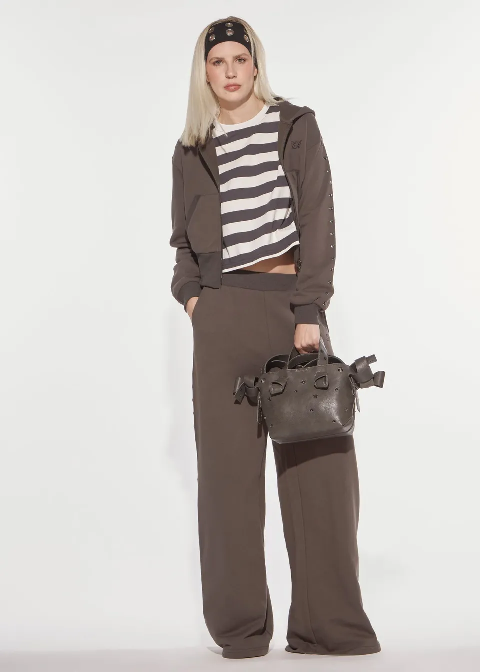 Denny Rose Eclectic Hoodie Army Grey aus Baumwolle mit Nieten