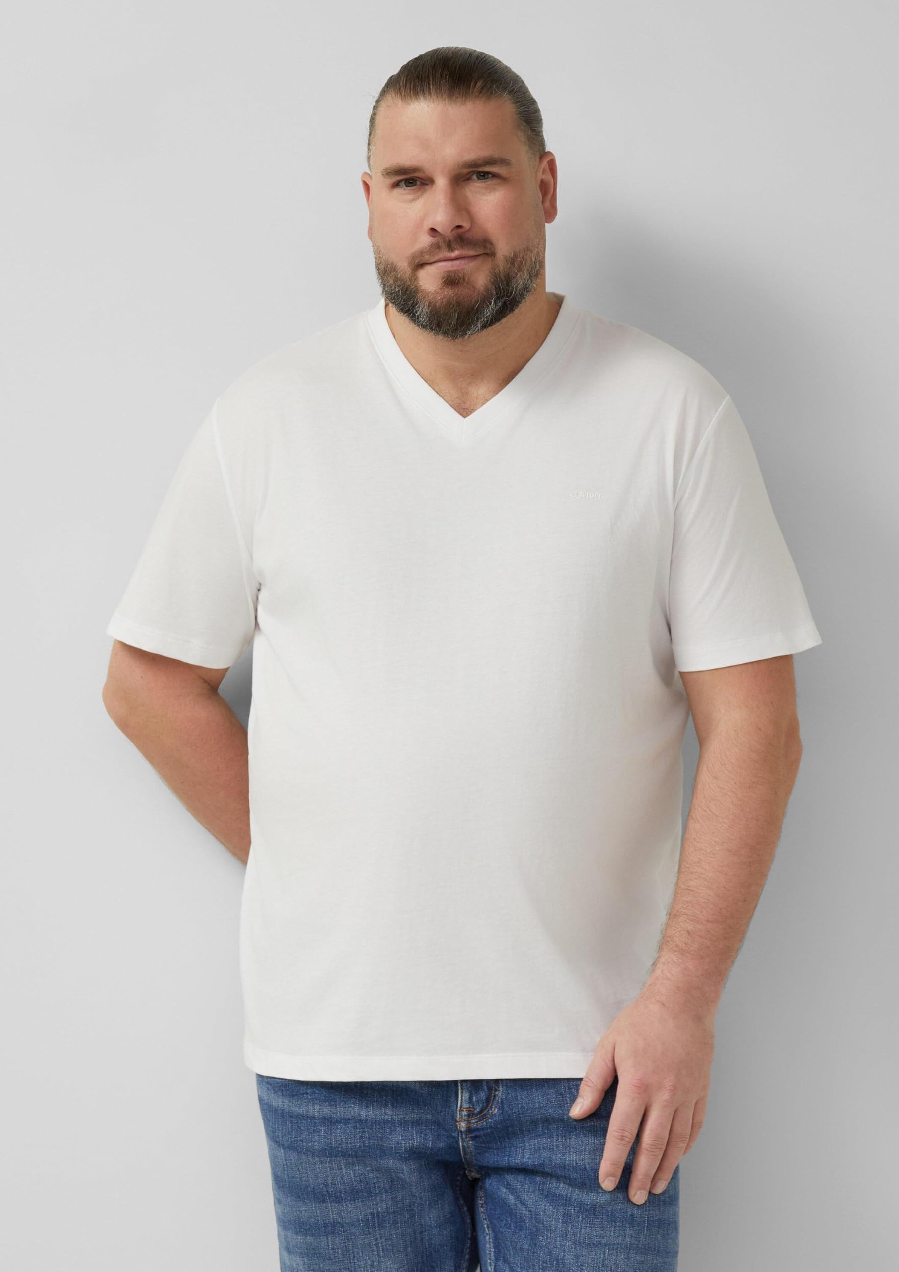 s.Oliver T-Shirt V-Neck Logo-Print weiß 5XL Baumwolle